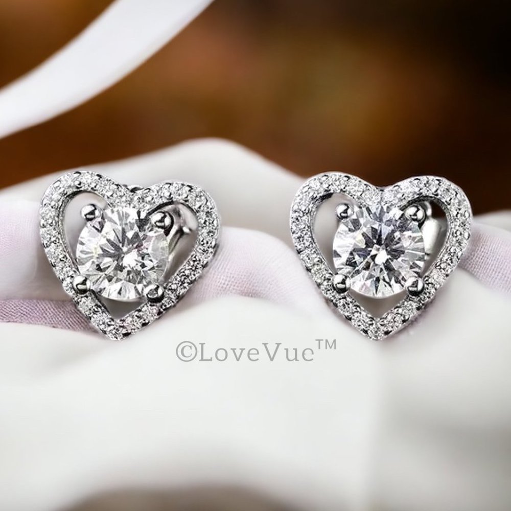 Certified 1ct. t.w. Diamond Heart Frame Halo Stud Earrings VVS1 GRA Certified - Picture 5 of 16